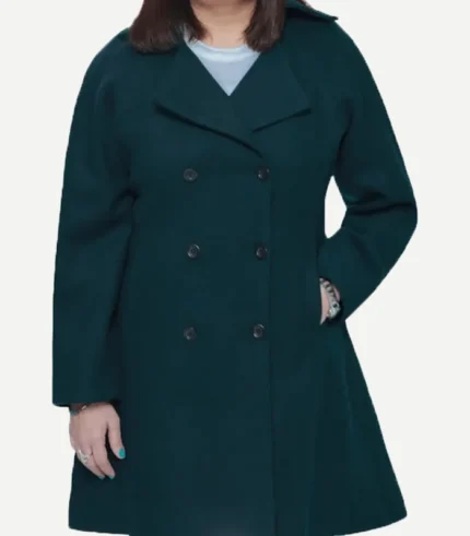 Ana Flare Double Breasted Forest Green Wool Coat