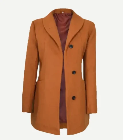 Women's 3/4 Length Rust Wool Overcoat