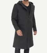 Modern Fit Mens Grey Wool Coat with Hood