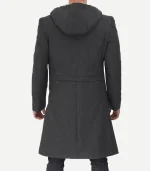 Modern Fit Mens Grey Wool Coat with Hood