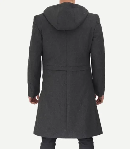 Modern Fit Mens Grey Wool Coat with Hood