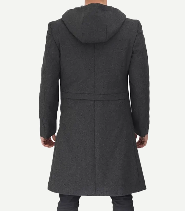 Modern Fit Mens Grey Wool Coat with Hood