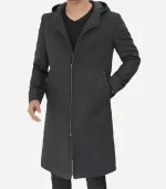 Modern Fit Mens Grey Wool Coat with Hood