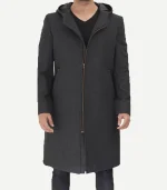 Modern Fit Mens Grey Wool Coat with Hood