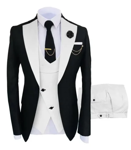 Black and White 3 Piece Suit For Men