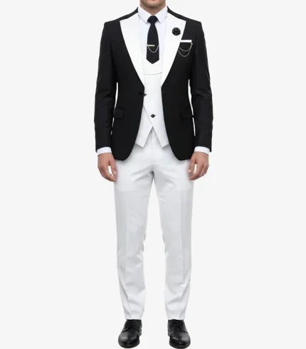 Black and White 3 Piece Suit For Men