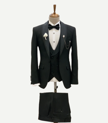 Caesar Slim Fit Shawl Lapel 3 Piece Black Tuxedo For Men
