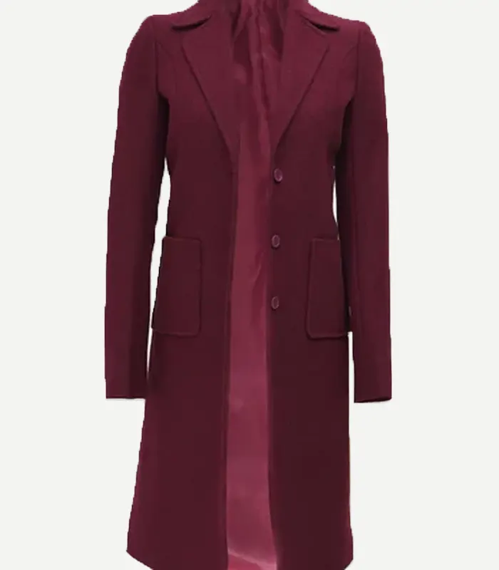 Connie Regular Fit Burgundy Long Wool Coat