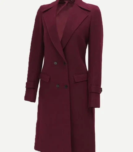 Doris Women's Double Breasted Maroon Wool Coat
