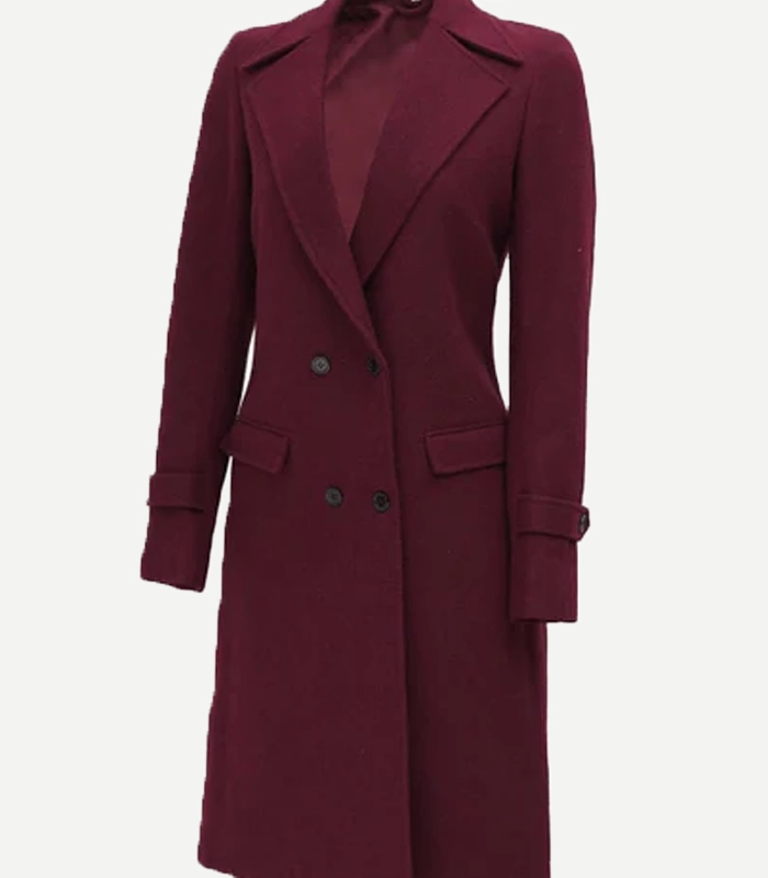 Doris Women's Double Breasted Maroon Wool Coat