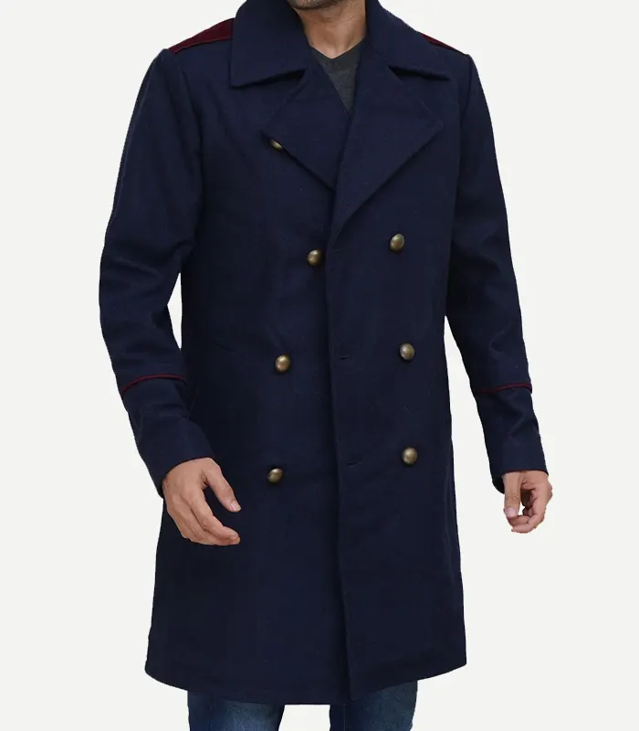 Double Breasted Mens Blue Peacoat