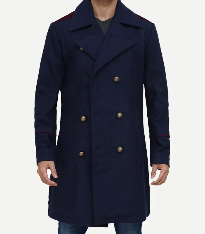 Double Breasted Mens Blue Peacoat