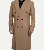 Frederick Double Breasted Beige Wool Coat Mens