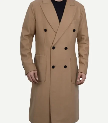 Frederick Double Breasted Beige Wool Coat Mens