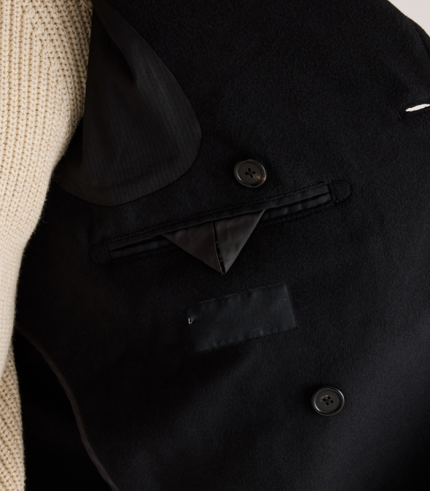 Italian Wool Black Double Breasted Topcoat