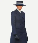 Melania Navy Wool Trench Coat