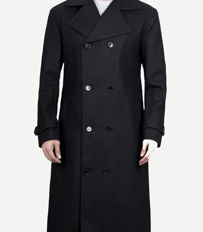 Kenney Men’s Black Double Breasted Wool Coat