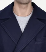 Men's Blue Aaron Double Breasted Long Wool Coat