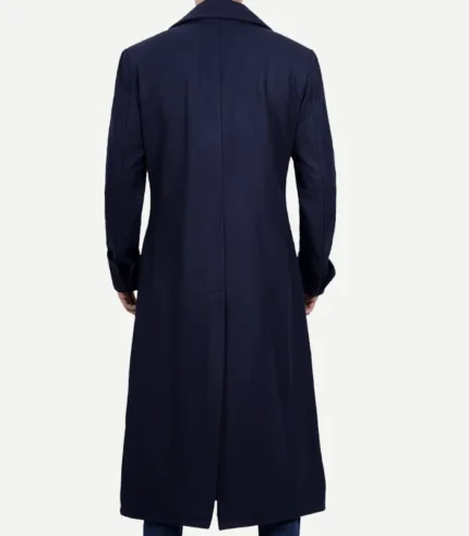 Men's Blue Aaron Double Breasted Long Wool Coat