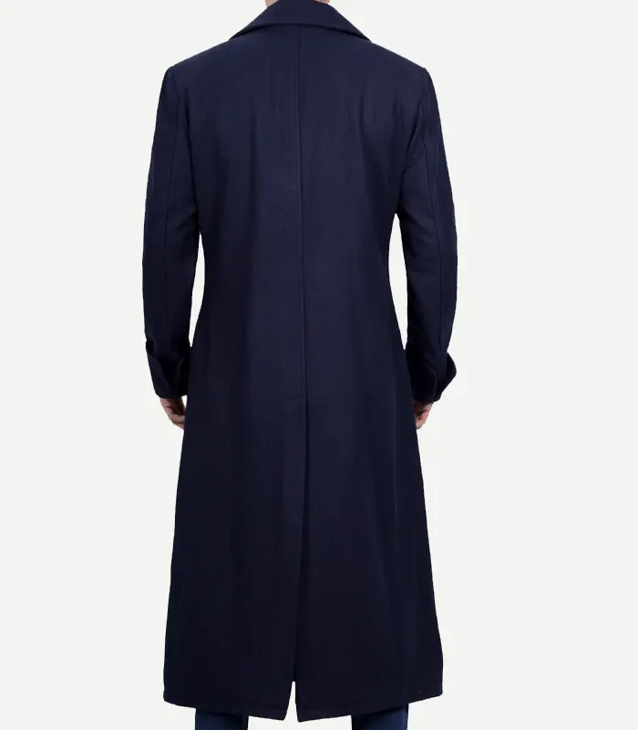 Men's Blue Aaron Double Breasted Long Wool Coat