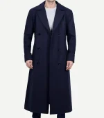 Men's Blue Aaron Double Breasted Long Wool Coat