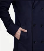 Men's Blue Aaron Double Breasted Long Wool Coat