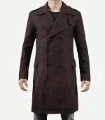 Mens Double Breasted Chocolate Brown Wool Coat