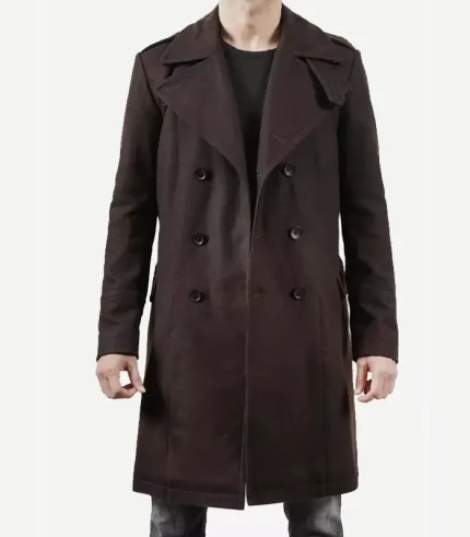 Mens Double Breasted Chocolate Brown Wool Coat