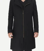 Men’s Modern Fit Black Wool Coat With Hood