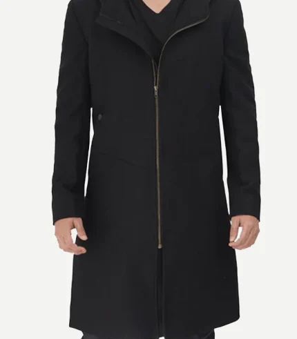 Men’s Modern Fit Black Wool Coat With Hood