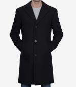 Mens Modern Fit Black Wool Topcoat