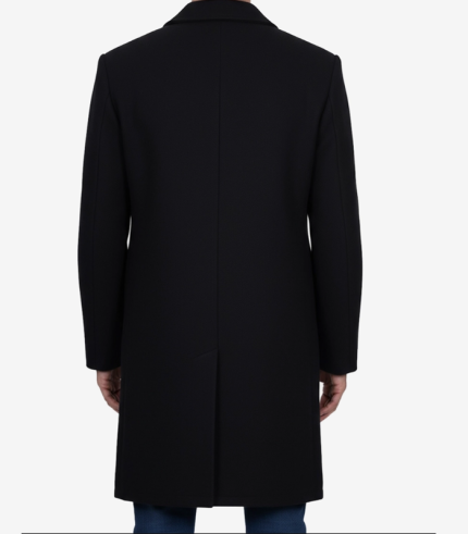 Mens Modern Fit Black Wool Topcoat