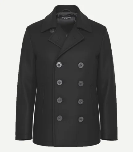 Men's Modern Fit Double Breasted Black Peacoat