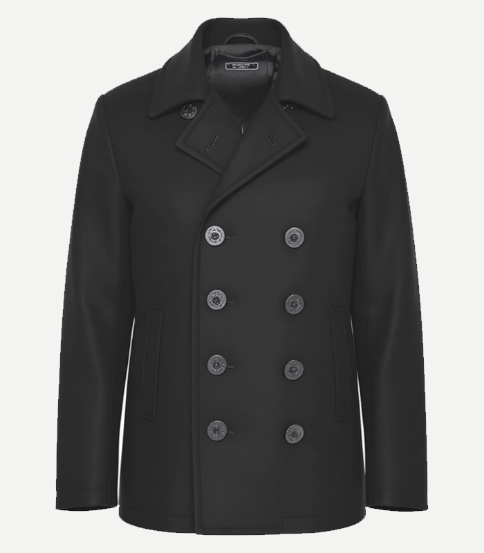 Men's Modern Fit Double Breasted Black Peacoat