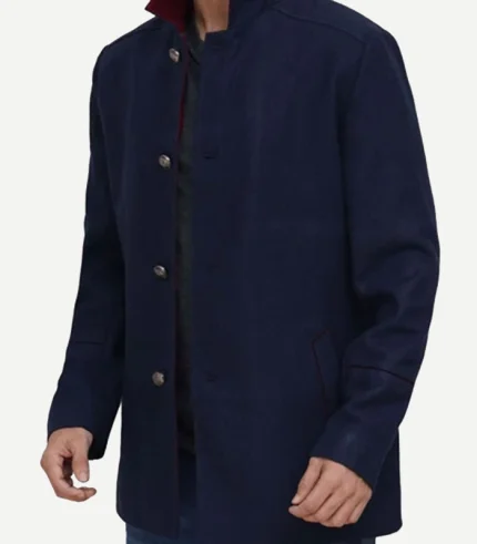 Mens Navy Blue Modern Fit Wool Coat