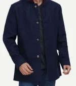 Mens Navy Blue Modern Fit Wool Coat