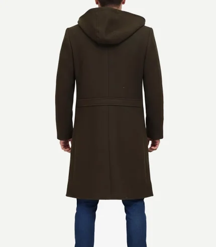 Men's Olive Green Hooded Wool Coat