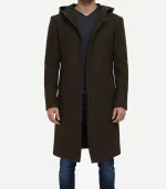 Men's Olive Green Hooded Wool Coat