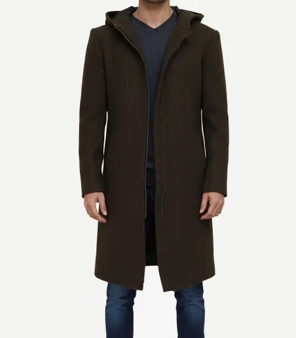 Men's Olive Green Hooded Wool Coat