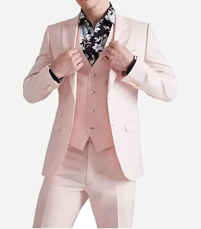 Mens Summer Groom 3 Piece Pink Suit