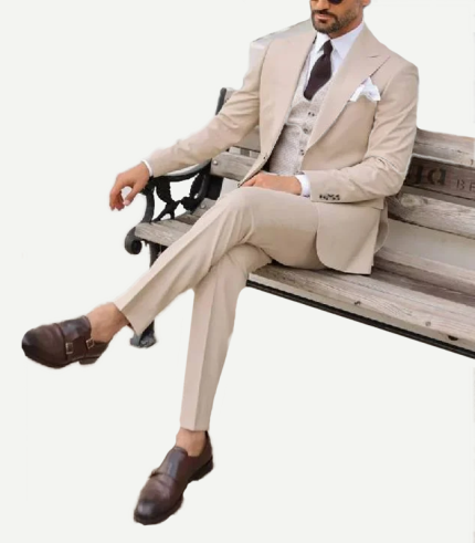 Modern Fit Beige Three Piece Suit