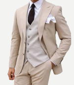 Modern Fit Beige Three Piece Suit