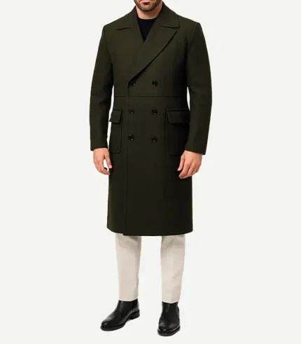 Modern Fit Double Breasted Military Green Trench Coat