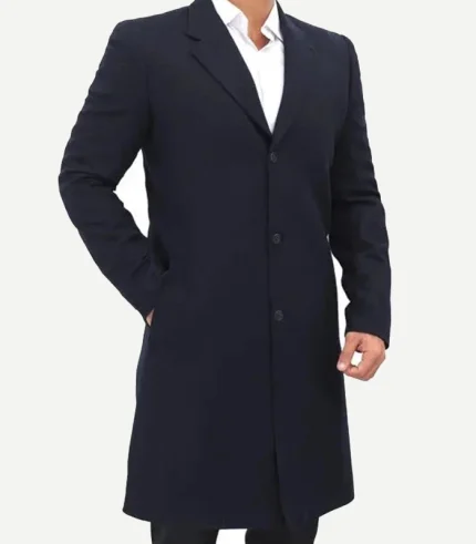 Paul Men's Dark Blue Wool Overcoat