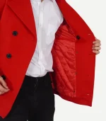 Red Double Breasted Wool Peacoat