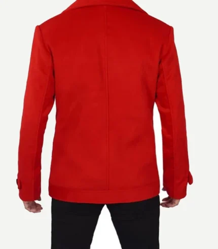 Red Double Breasted Wool Peacoat