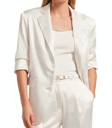 Two Buttoned White Satin Blazer Womens