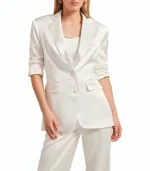 Two Buttoned White Satin Blazer Womens