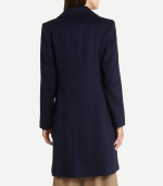 Women Navy Blue Double Breasted Coat