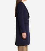 Women Navy Blue Double Breasted Coat